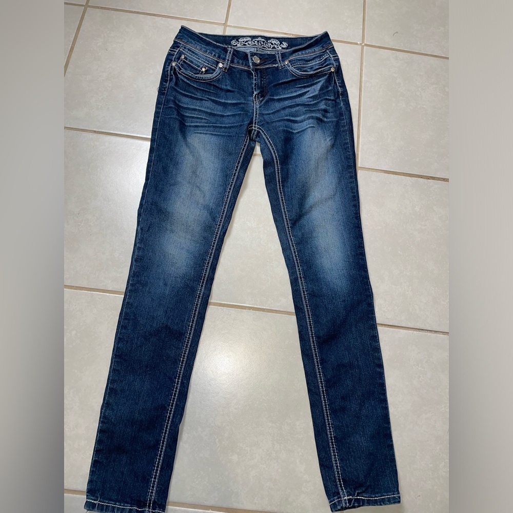 Woman’s Wax Jeans Skinny Low Rise Jeweled Y2K 2000s Angel Wings Sz 7